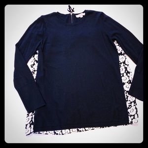 Loft Navy and floral long sleeve blouse, size L